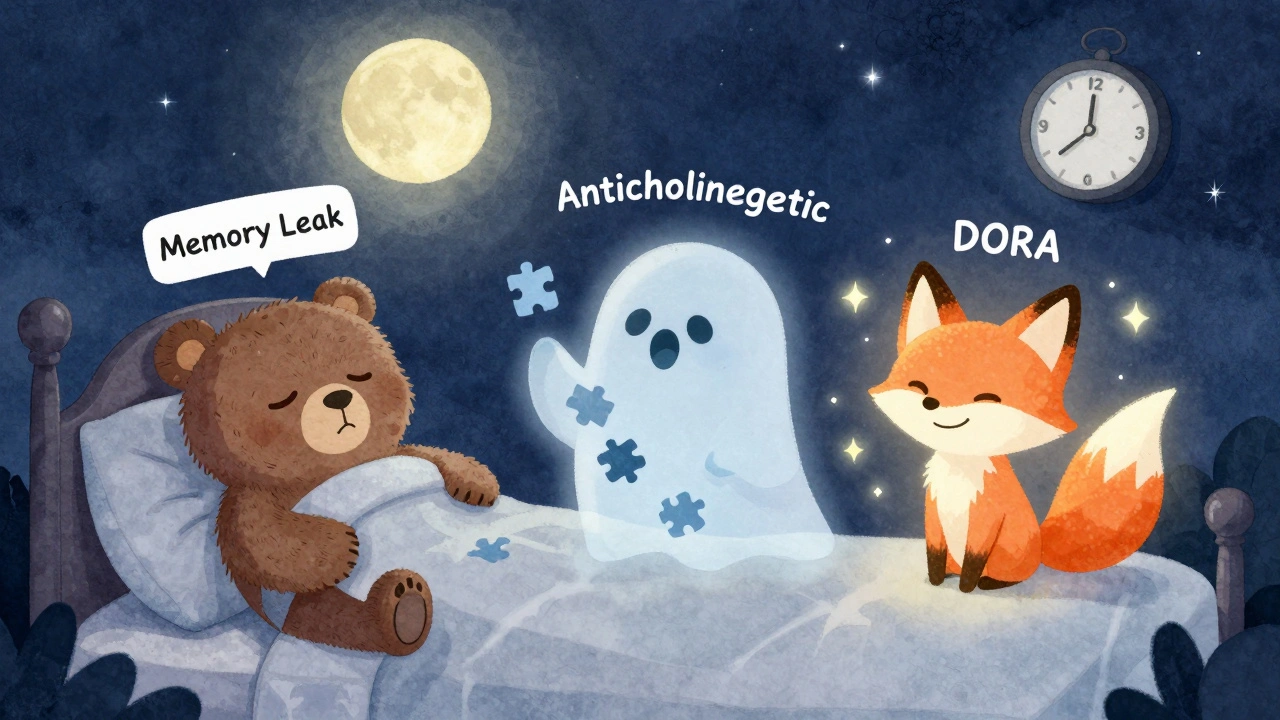 Three sleep aid characters: a slow bear, a hazy ghost, and a glowing fox, each representing different cognitive effects.