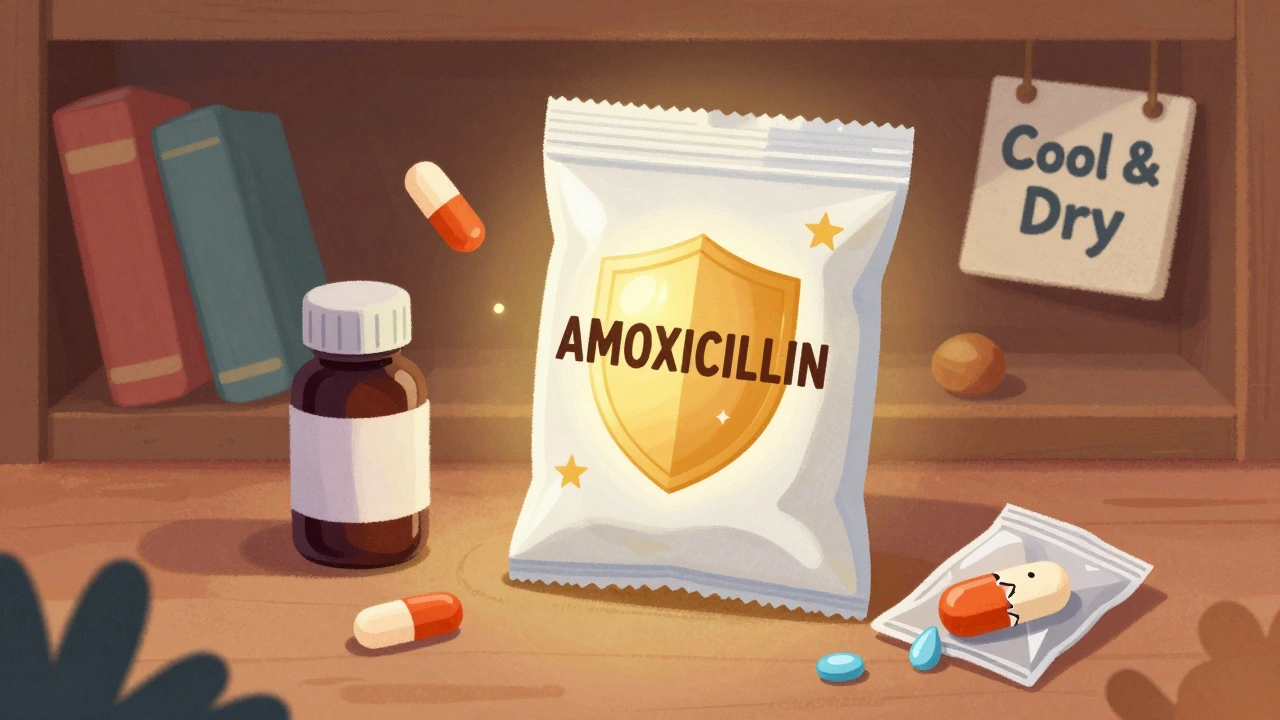 Vacuum-sealed pills glow safely in their original bottles on a closet shelf, while a damaged pill lies discarded.