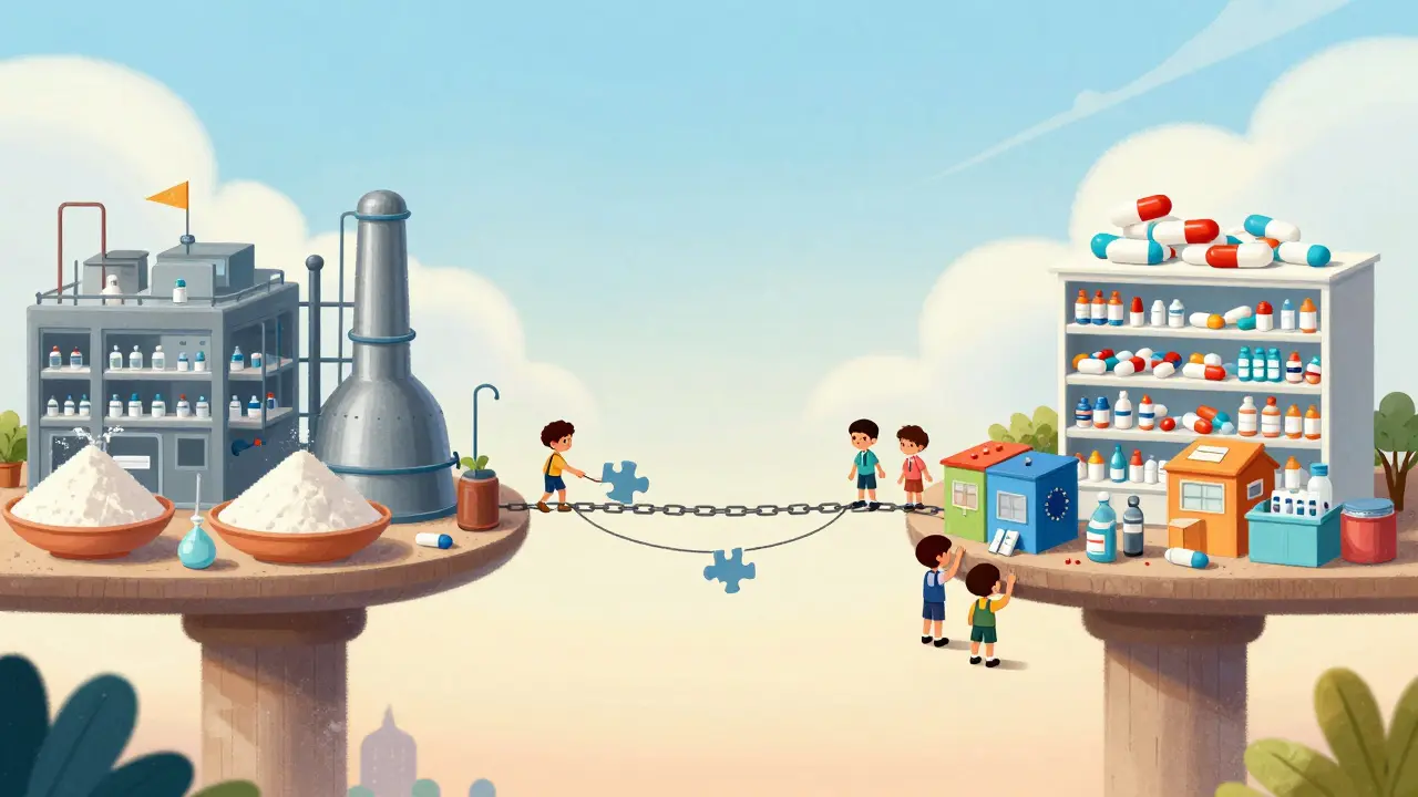 A fragile supply chain bridge connecting drug production between China and India.