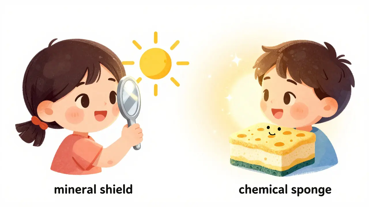 Comparison of a mirror reflecting sun rays and a sponge absorbing them.