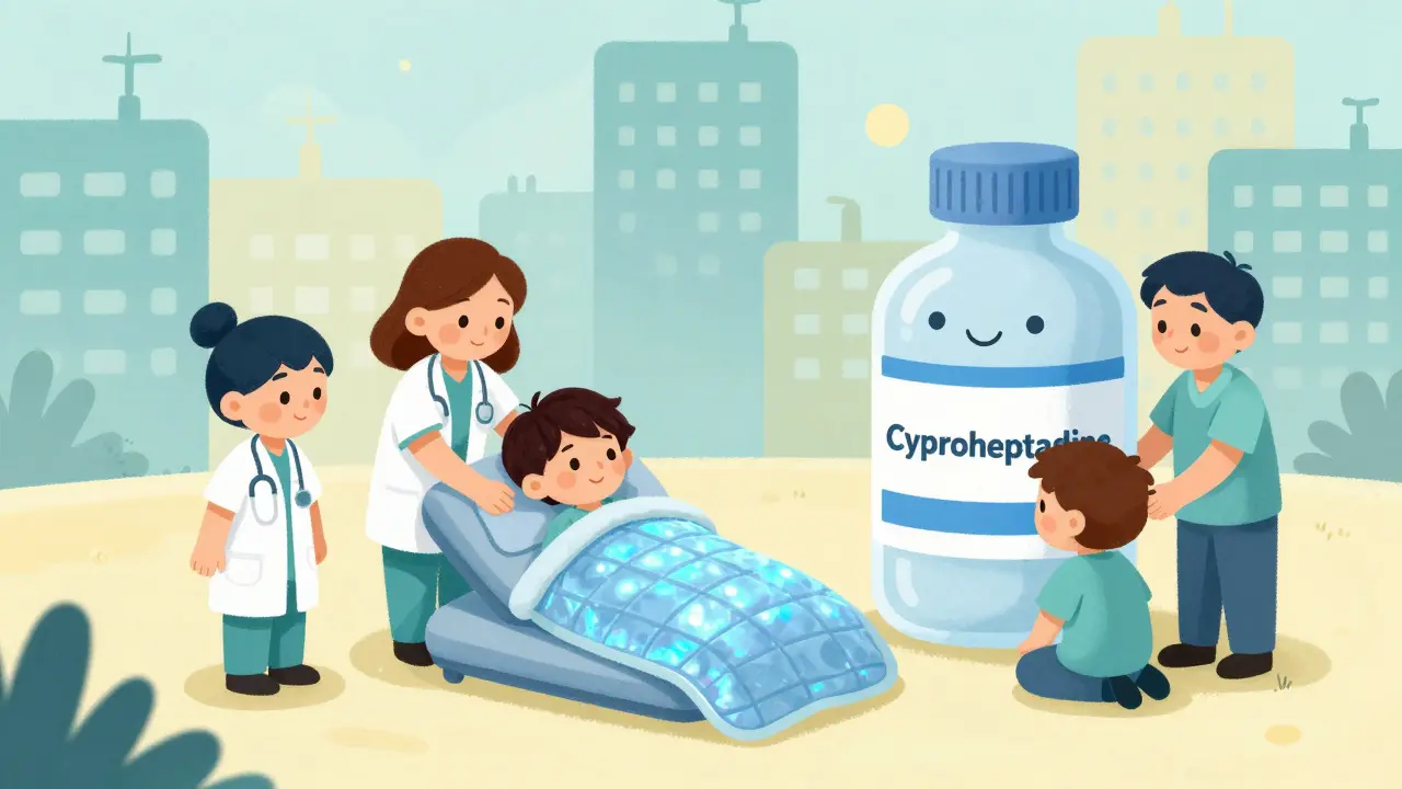 Kind medical characters using a cooling blanket and antidote to treat a patient