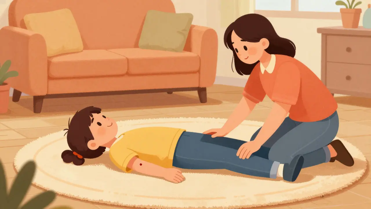 Person lying flat on their back to maintain blood flow during an emergency