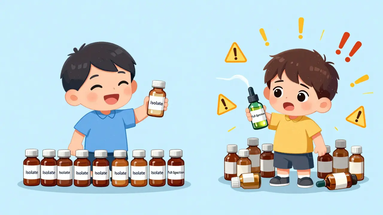 Illustration comparing safe isolate use vs chaotic full-spectrum drug interactions