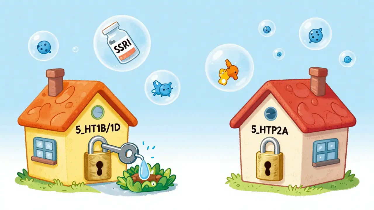 Illustration of brain receptors showing how triptans work safely.