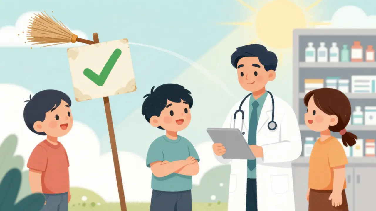 Patient, doctor, and pharmacist agreeing on safe medication use.