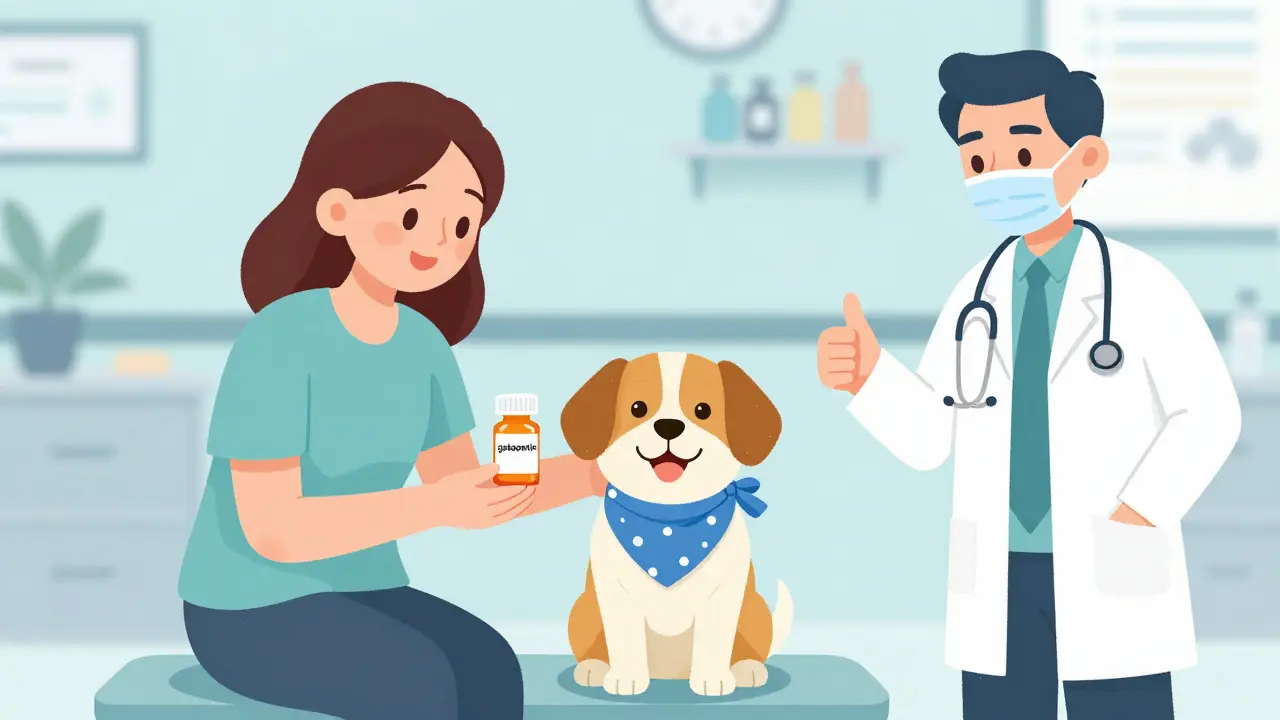 Veterinarian approving gabapentin prescription for a pet