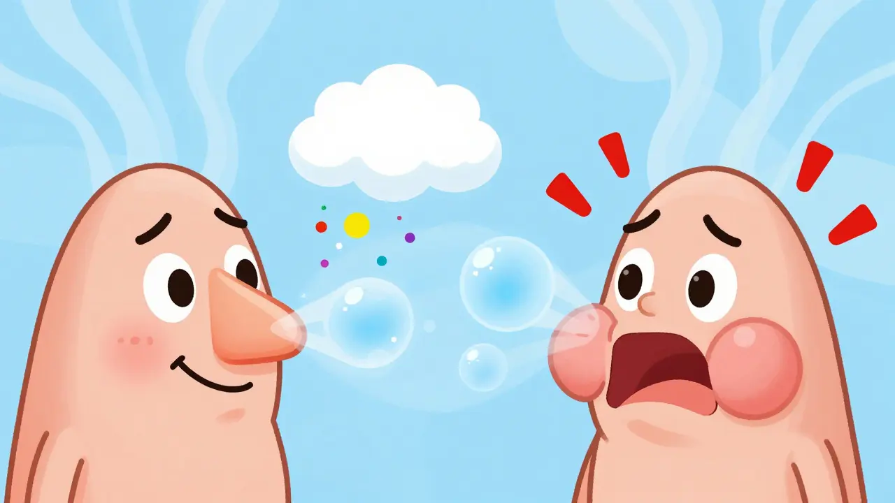 Cute cartoon nose filtering air vs mouth struggling to breathe