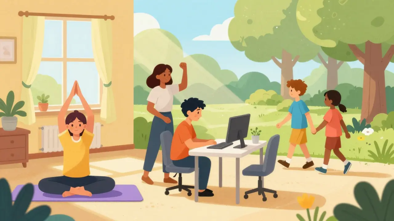 Happy people exercising and living well with multiple sclerosis