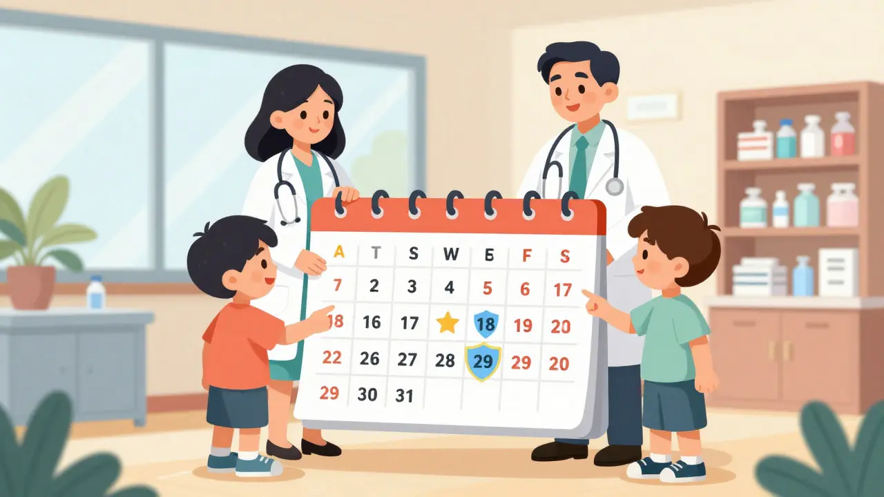 Medical team coordinating vaccination dates on a shared calendar.