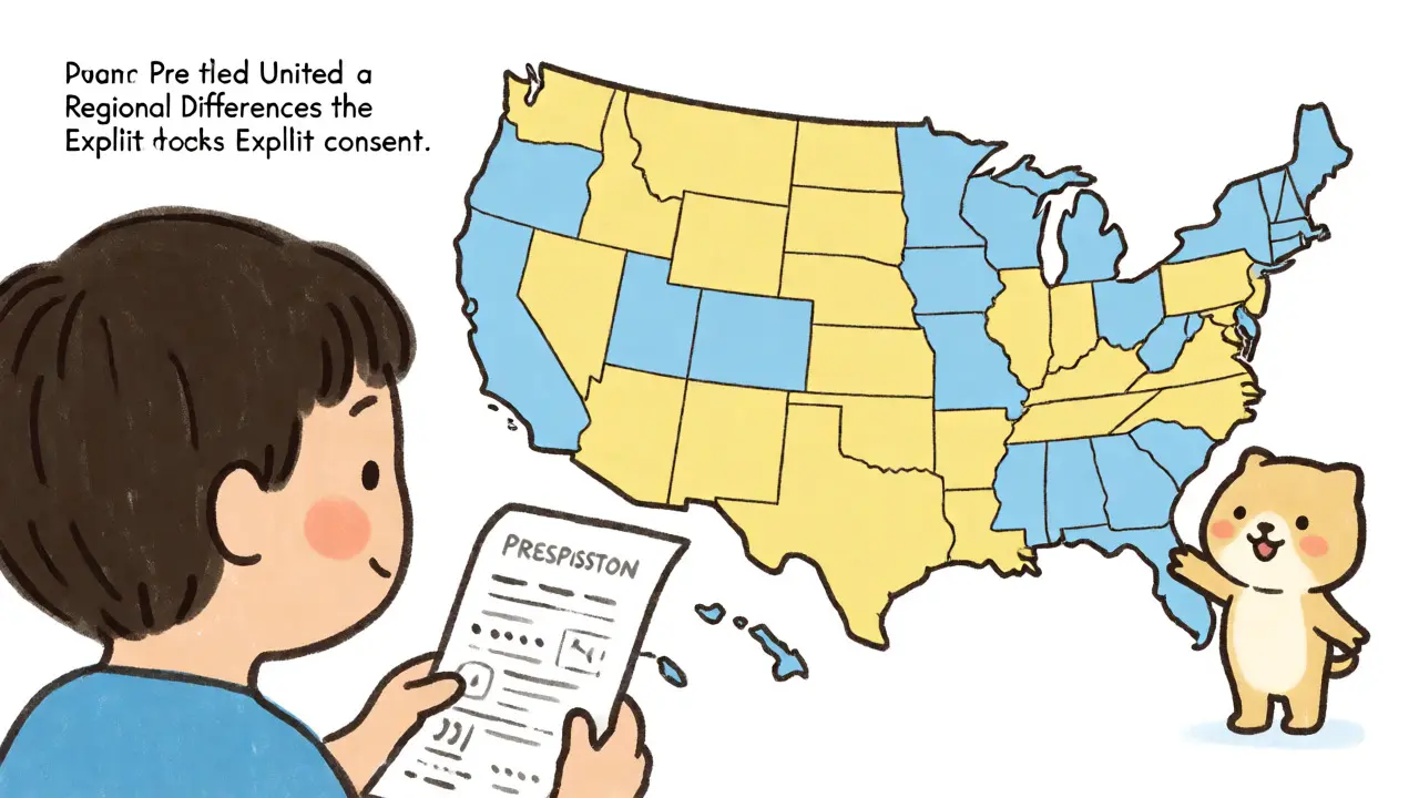 Patient looking at a stylized US map highlighting pharmacy laws
